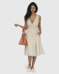 Hot Belle & Bloom Miss Independence Midi Dress - Sand