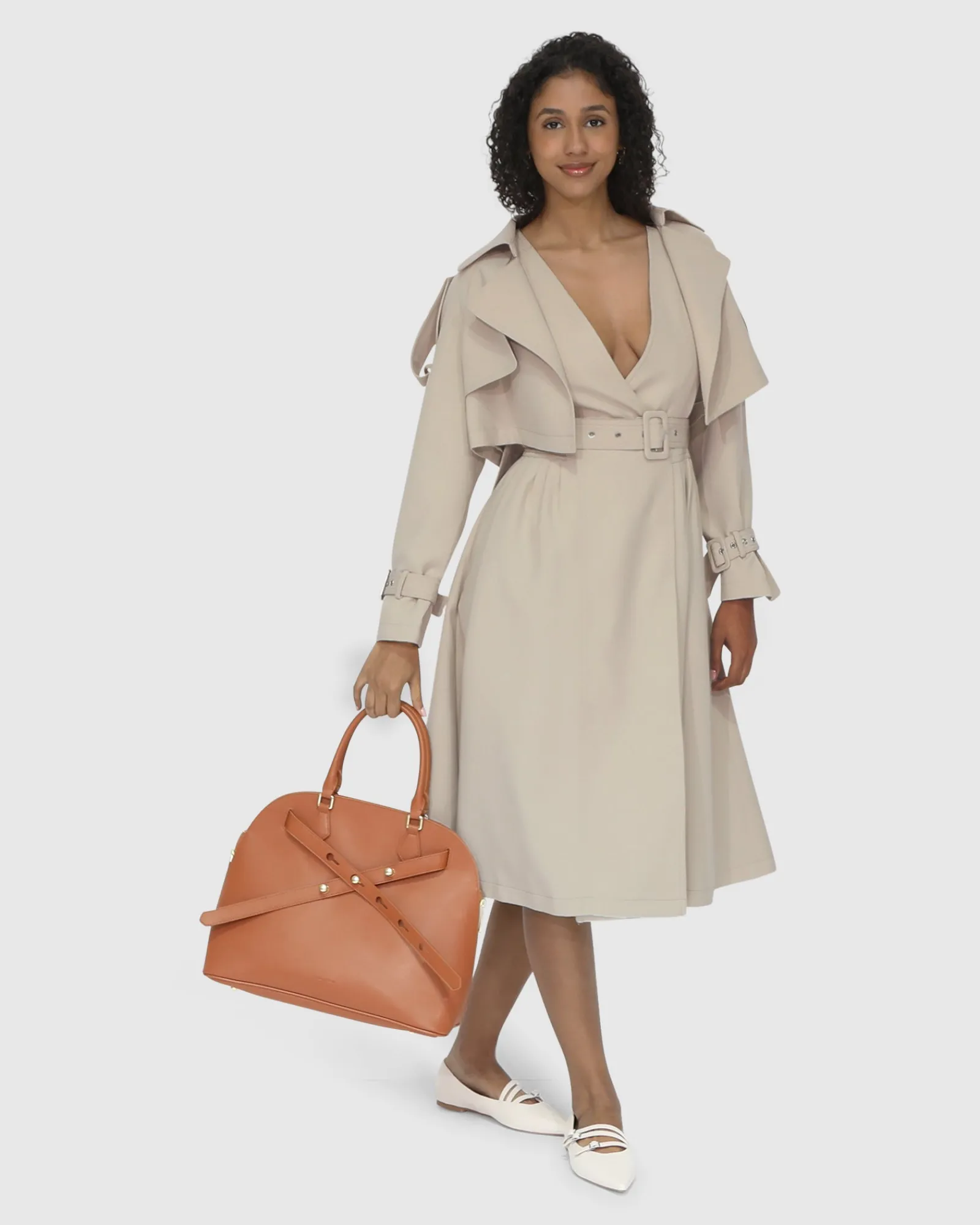 Hot Belle & Bloom Miss Independence Midi Dress - Sand