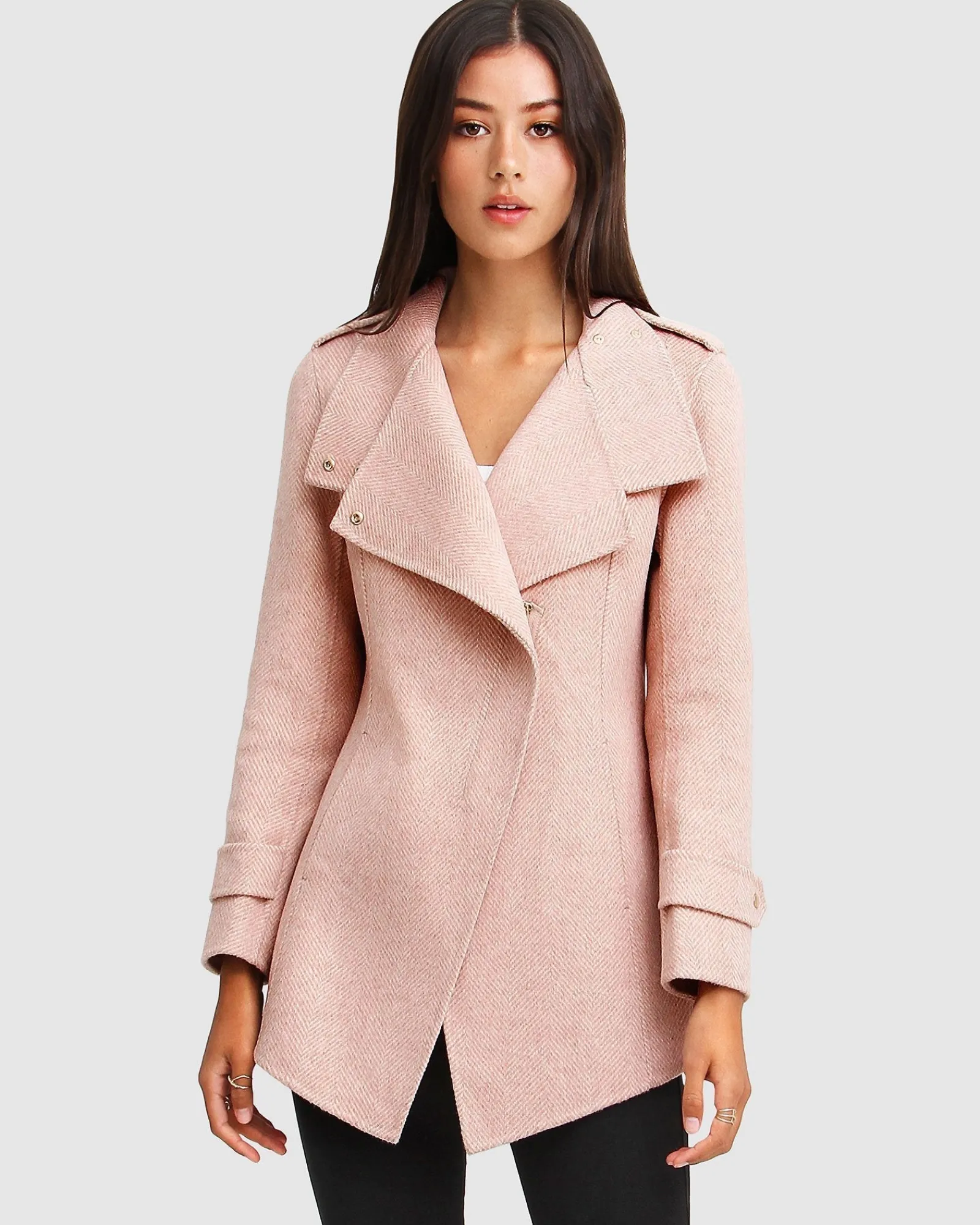 Fashion Belle & Bloom NEW FIT Bad Girl Wool Blend Moto Coat - Blush