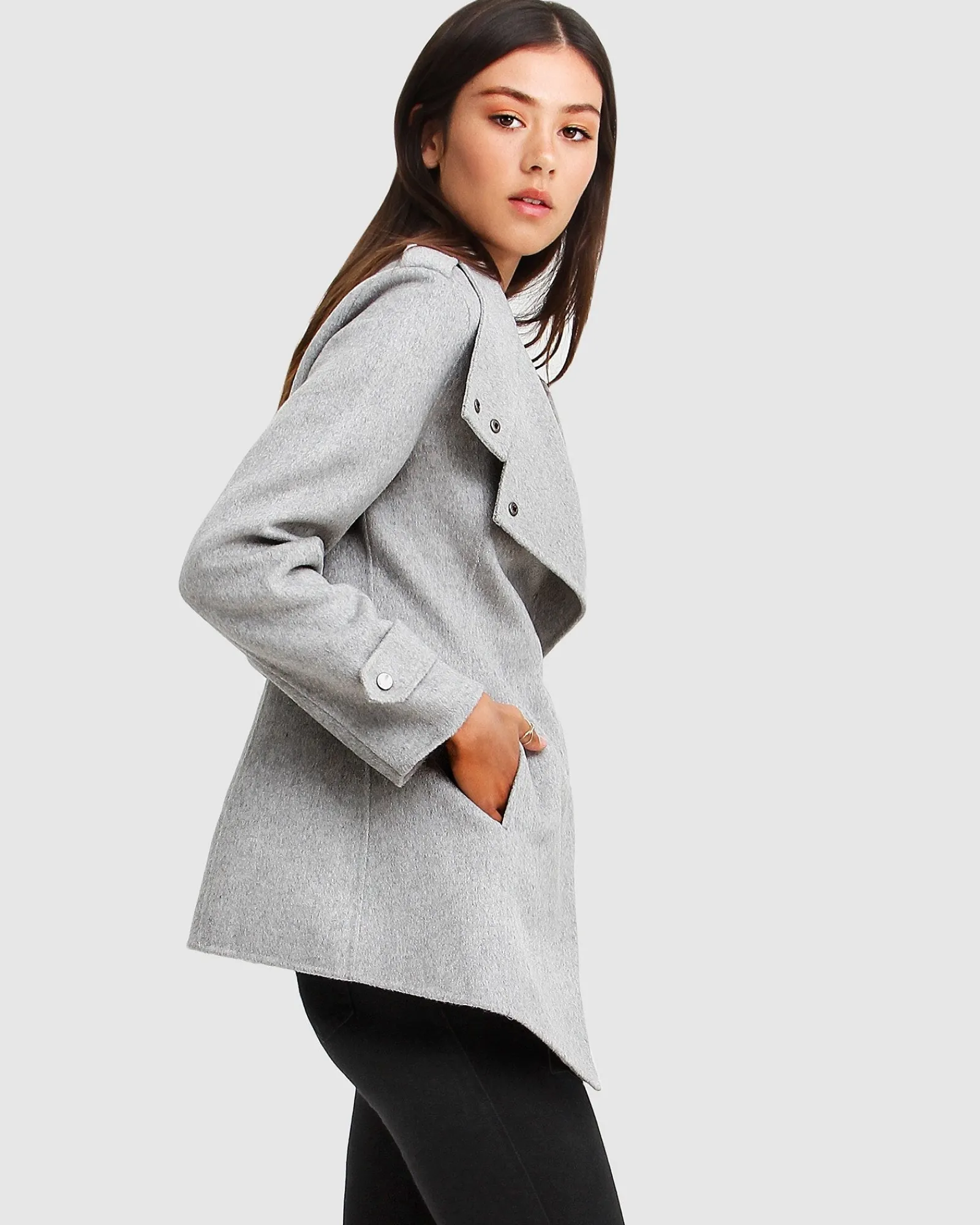 Clearance Belle & Bloom NEW FIT Bad Girl Wool Blend Moto Coat - Grey Marle GreyMarle