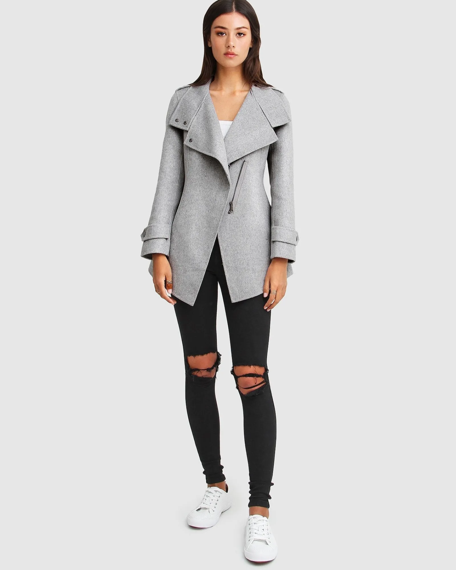 Clearance Belle & Bloom NEW FIT Bad Girl Wool Blend Moto Coat - Grey Marle GreyMarle