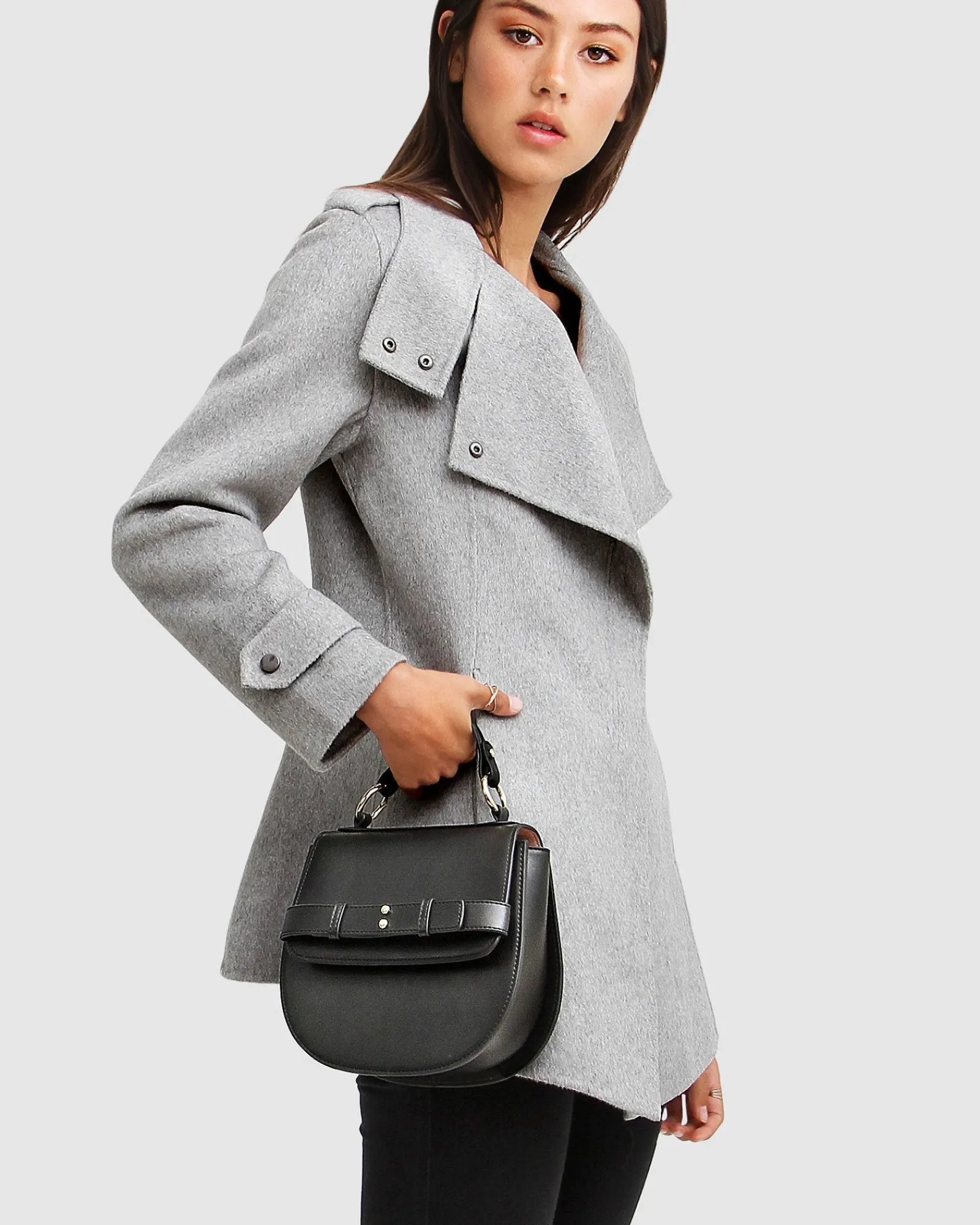 Clearance Belle & Bloom NEW FIT Bad Girl Wool Blend Moto Coat - Grey Marle GreyMarle