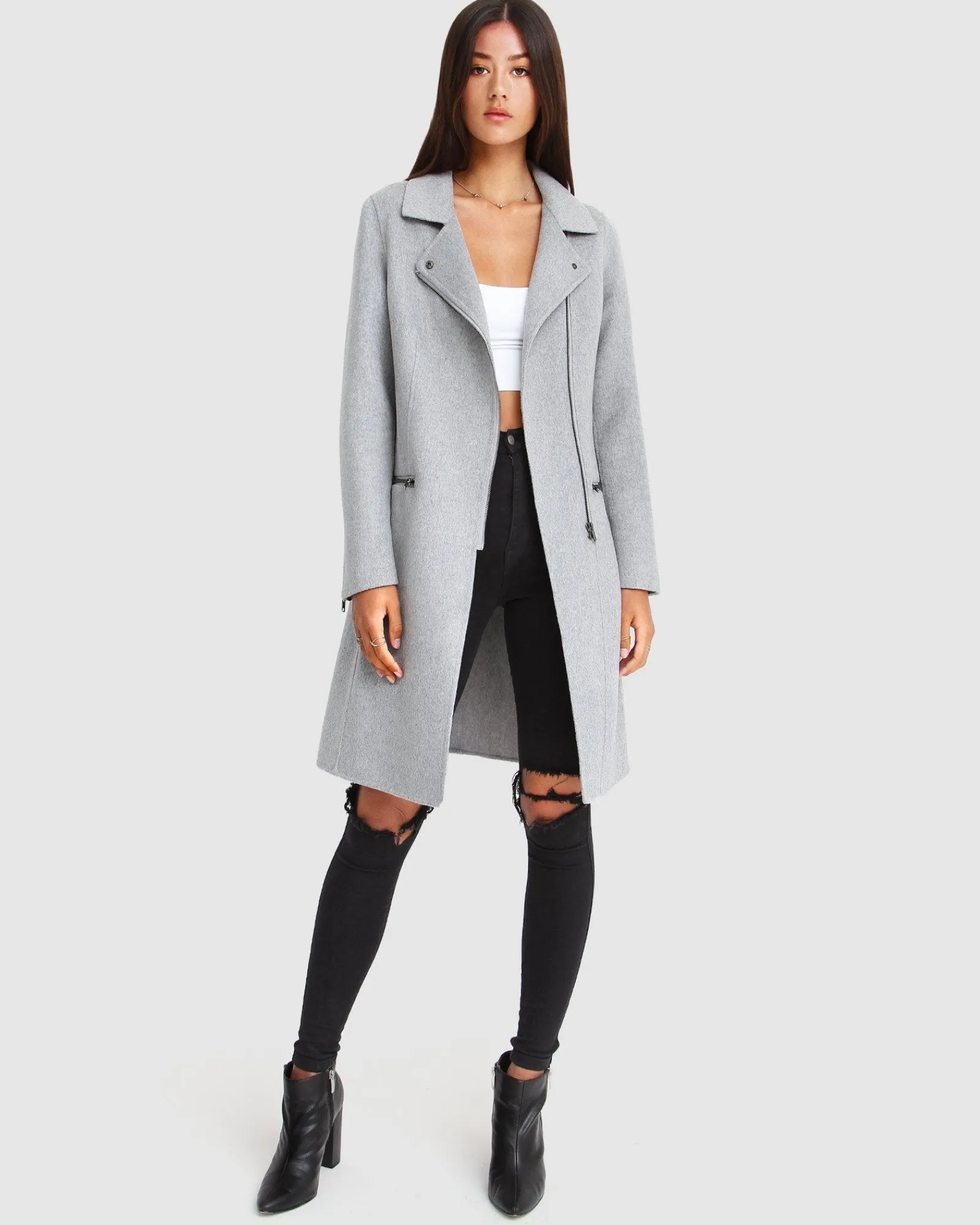 Online Belle & Bloom NEW FIT Last Chance Wool Blend Moto Coat - Grey Marle GreyMarle