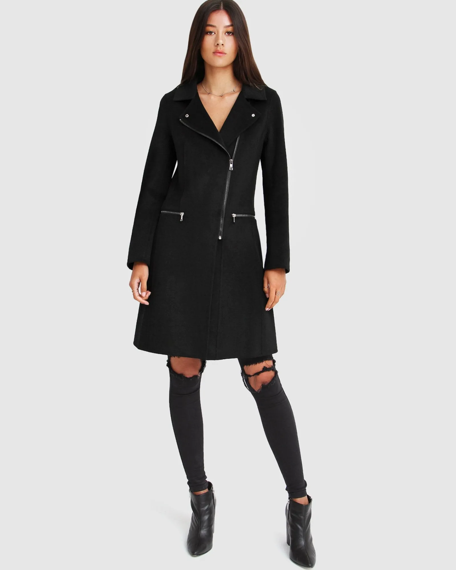 Online Belle & Bloom NEW FIT Last Chance Wool Blend Moto Coat - Black