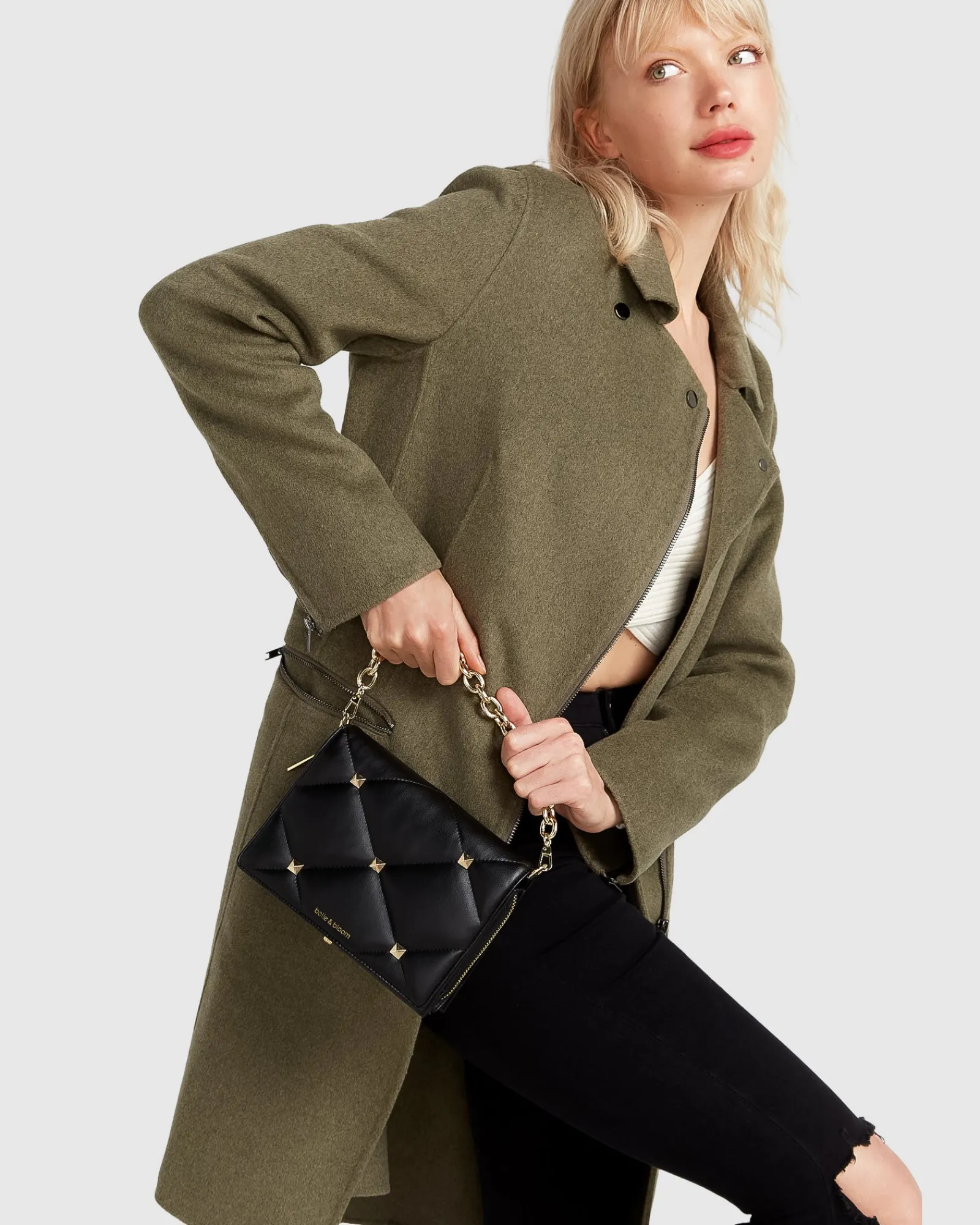 New Belle & Bloom NEW FIT Last Chance Wool Blend Moto Coat - Army Green ArmyGreen
