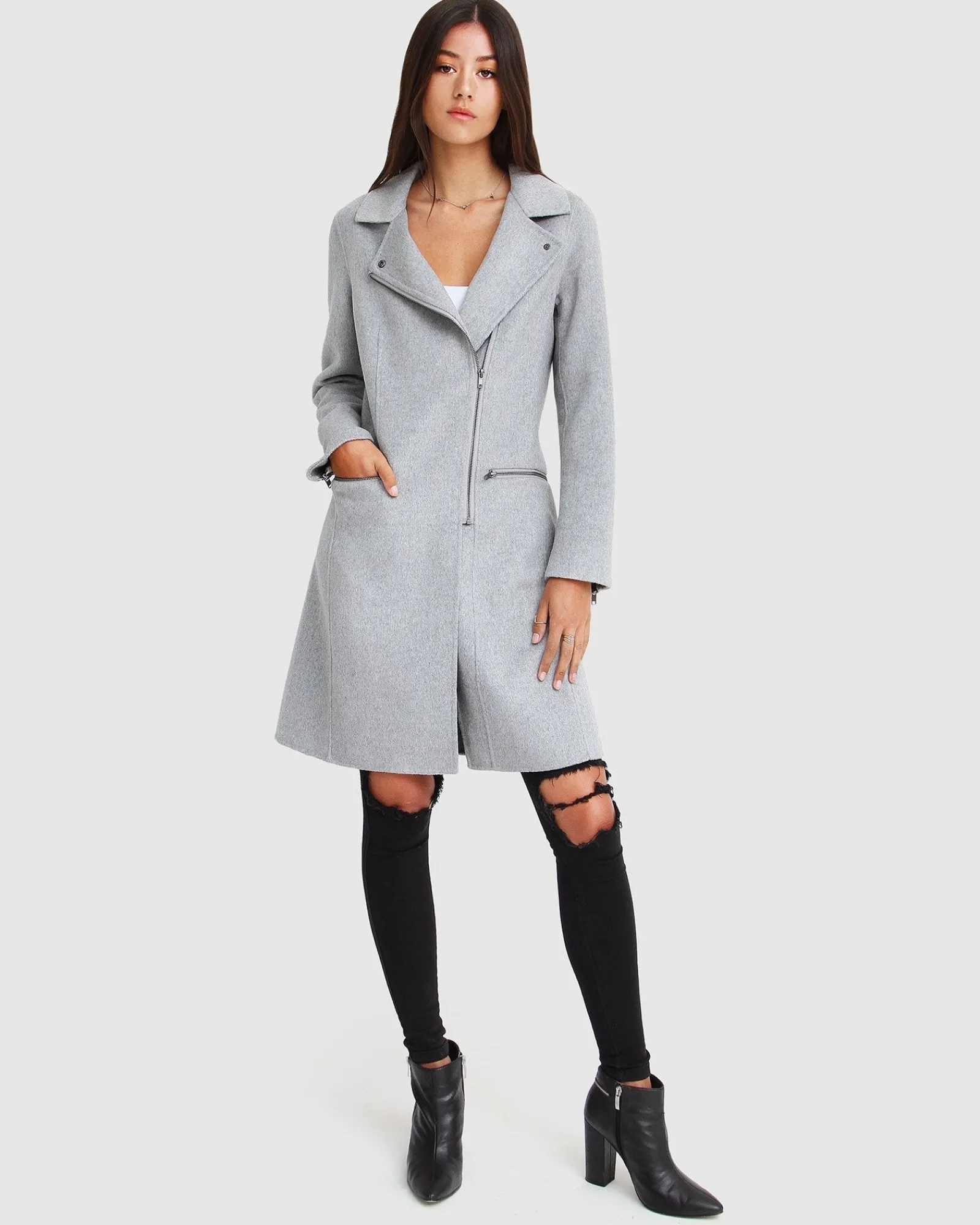Online Belle & Bloom NEW FIT Last Chance Wool Blend Moto Coat - Grey Marle GreyMarle