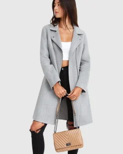 Online Belle & Bloom NEW FIT Last Chance Wool Blend Moto Coat - Grey Marle GreyMarle