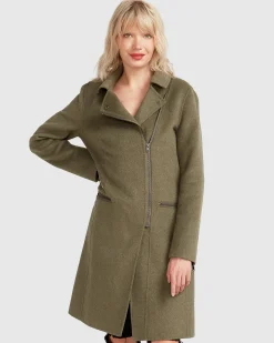 New Belle & Bloom NEW FIT Last Chance Wool Blend Moto Coat - Army Green ArmyGreen