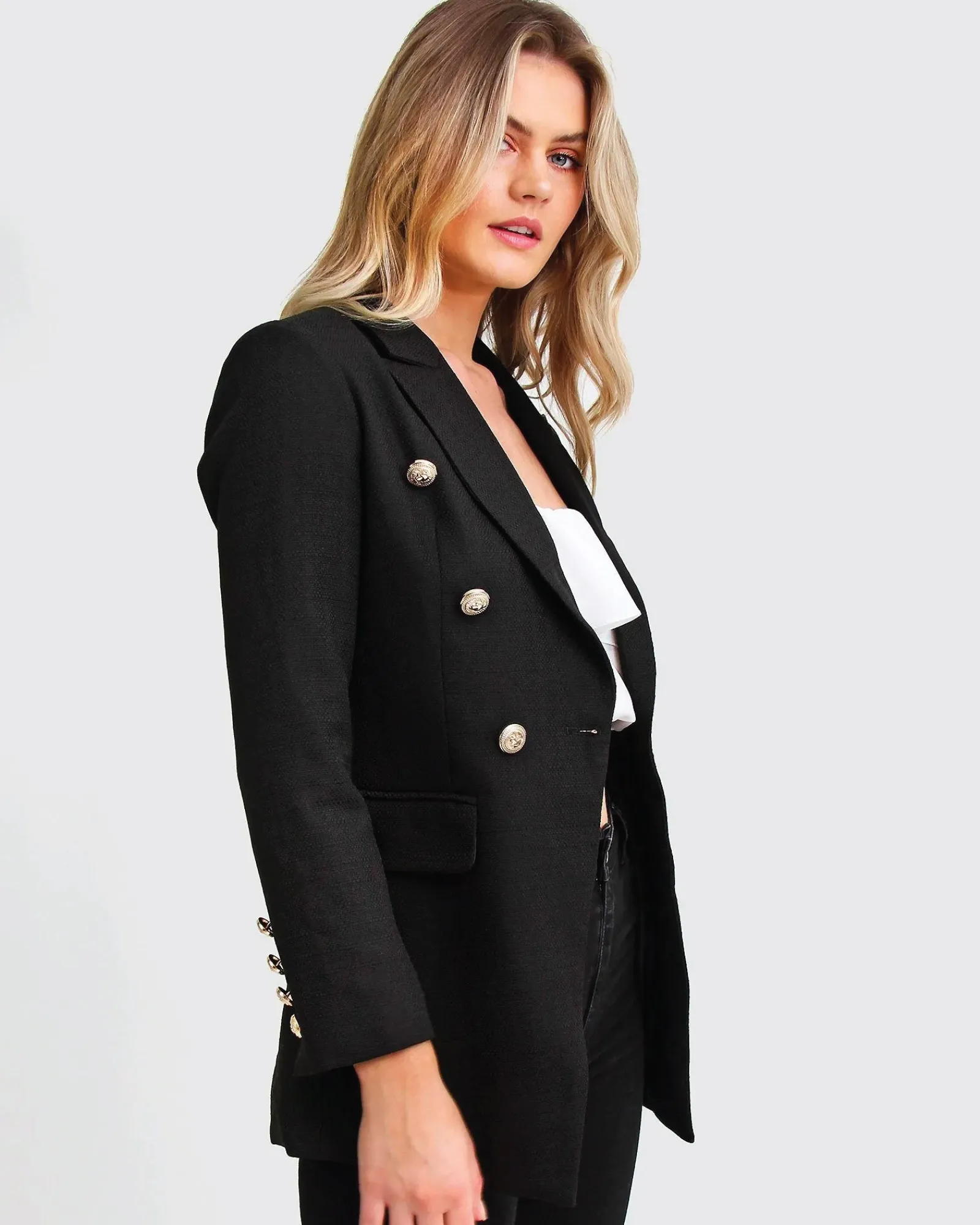 New Belle & Bloom Princess Polina Textured Weave Blazer - Black