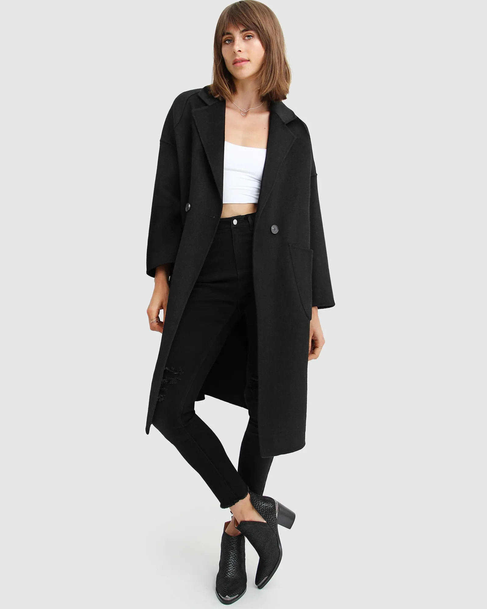 New Belle & Bloom Publisher Double-Breasted Wool Blend Coat - Black BreastedWoolBlendCoat-Black