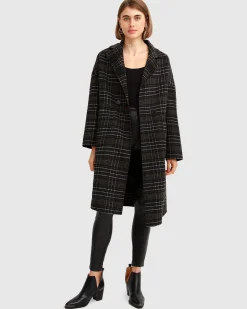 Clearance Belle & Bloom Publisher Double-Breasted Wool Blend Coat - Black Plaid BreastedWoolBlendCoat-BlackPlaid