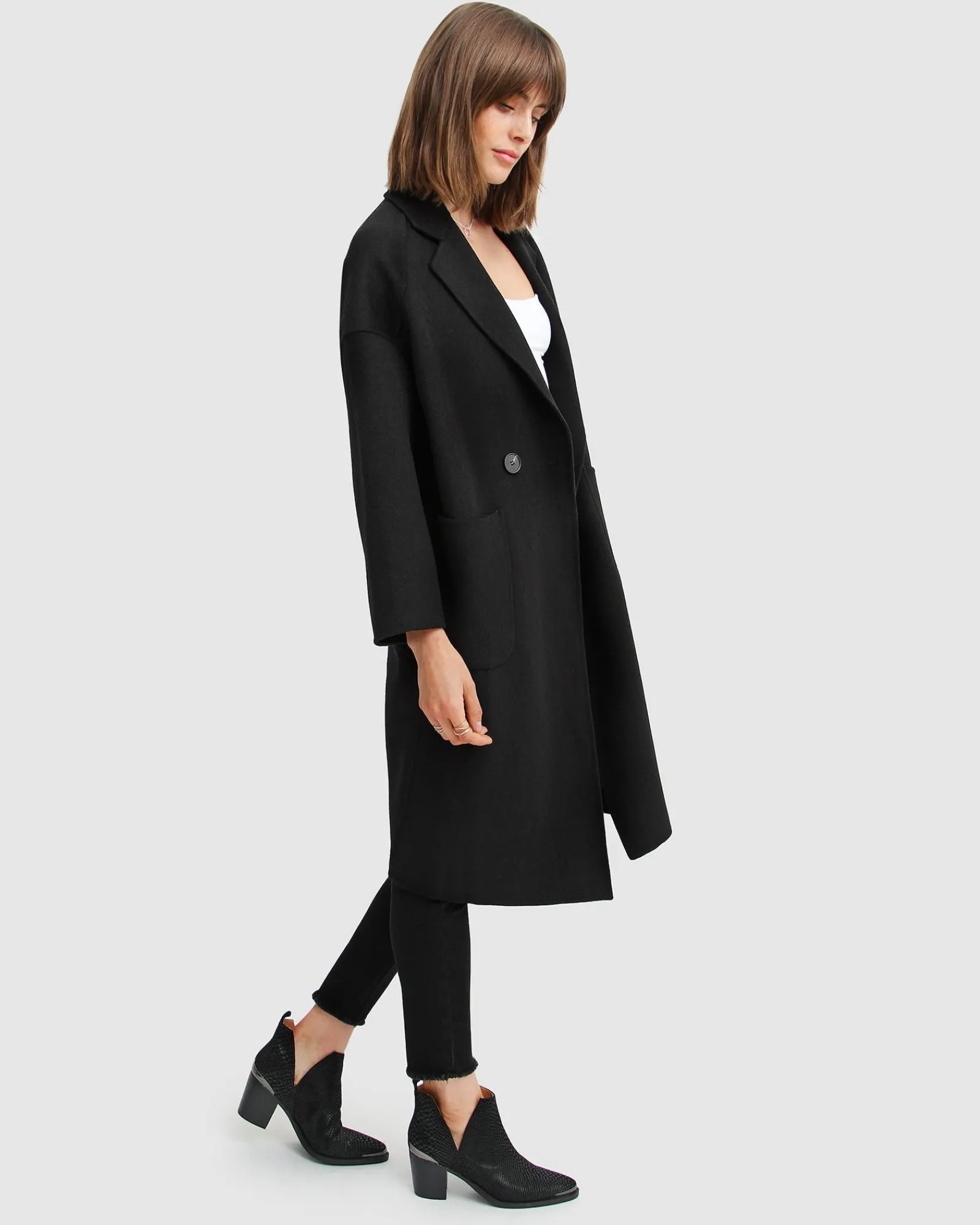 New Belle & Bloom Publisher Double-Breasted Wool Blend Coat - Black BreastedWoolBlendCoat-Black