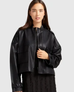 Hot Belle & Bloom Reload Draped Leather Look Jacket - Black
