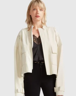 Discount Belle & Bloom Reload Draped Leather Look Jacket - Cream