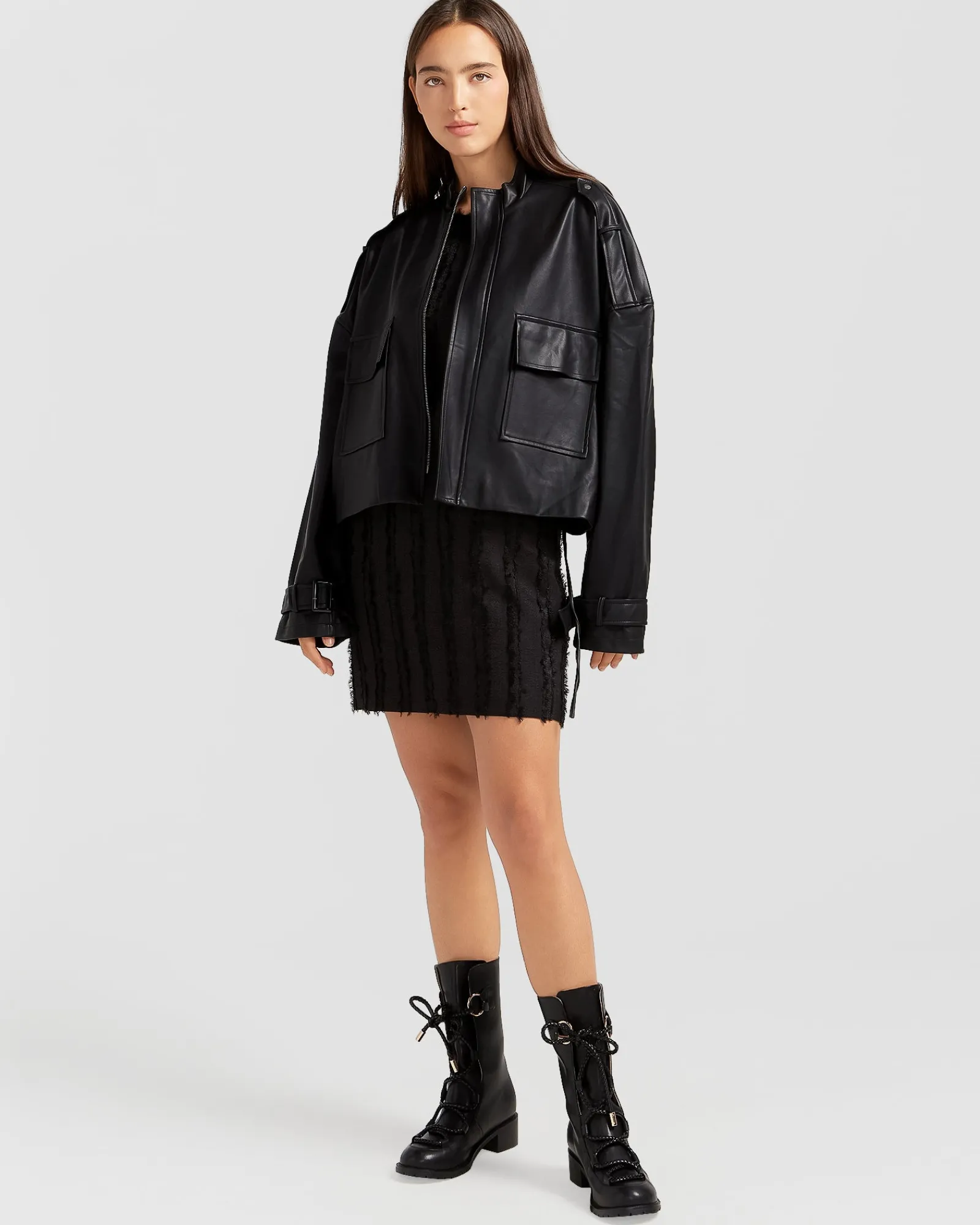 Hot Belle & Bloom Reload Draped Leather Look Jacket - Black