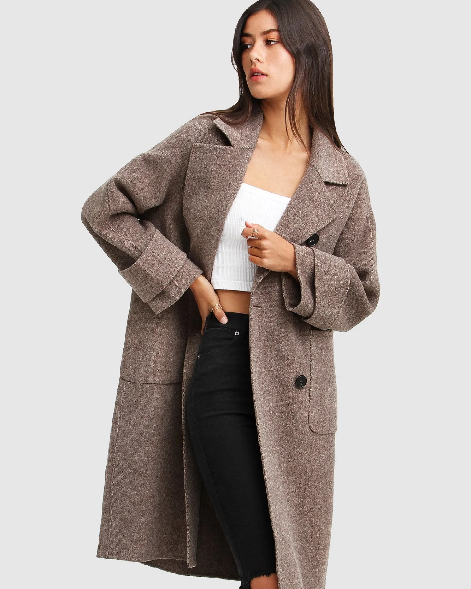 Fashion Belle & Bloom Rumour Has It Oversized Wool Blend Coat - Walnut