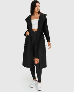 New Belle & Bloom Runaway Wool Blend Robe Coat - Black