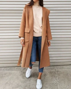 Best Belle & Bloom Runaway Wool Blend Robe Coat - Dark Camel DarkCamel
