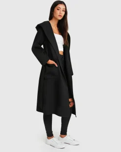 New Belle & Bloom Runaway Wool Blend Robe Coat - Black