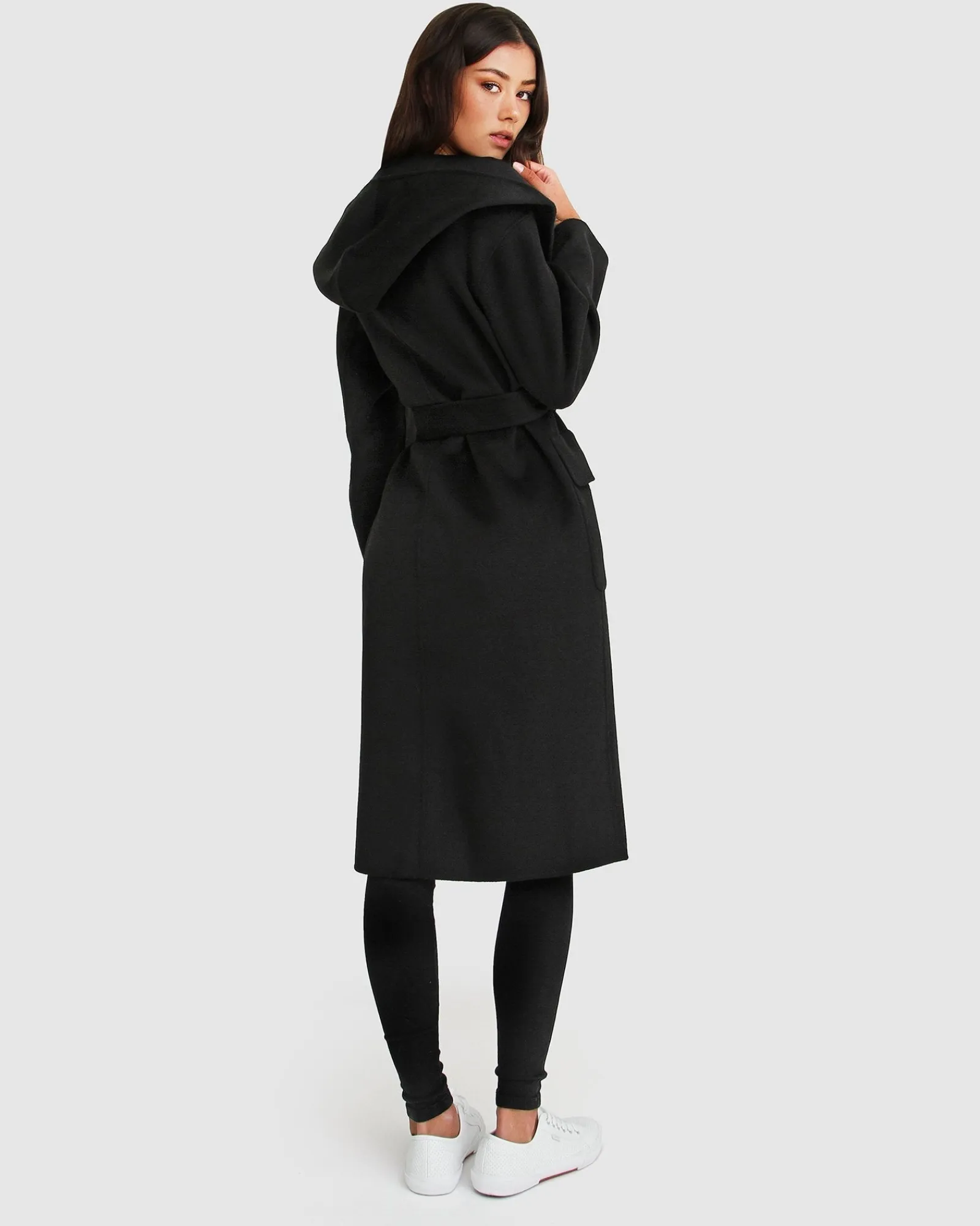 New Belle & Bloom Runaway Wool Blend Robe Coat - Black