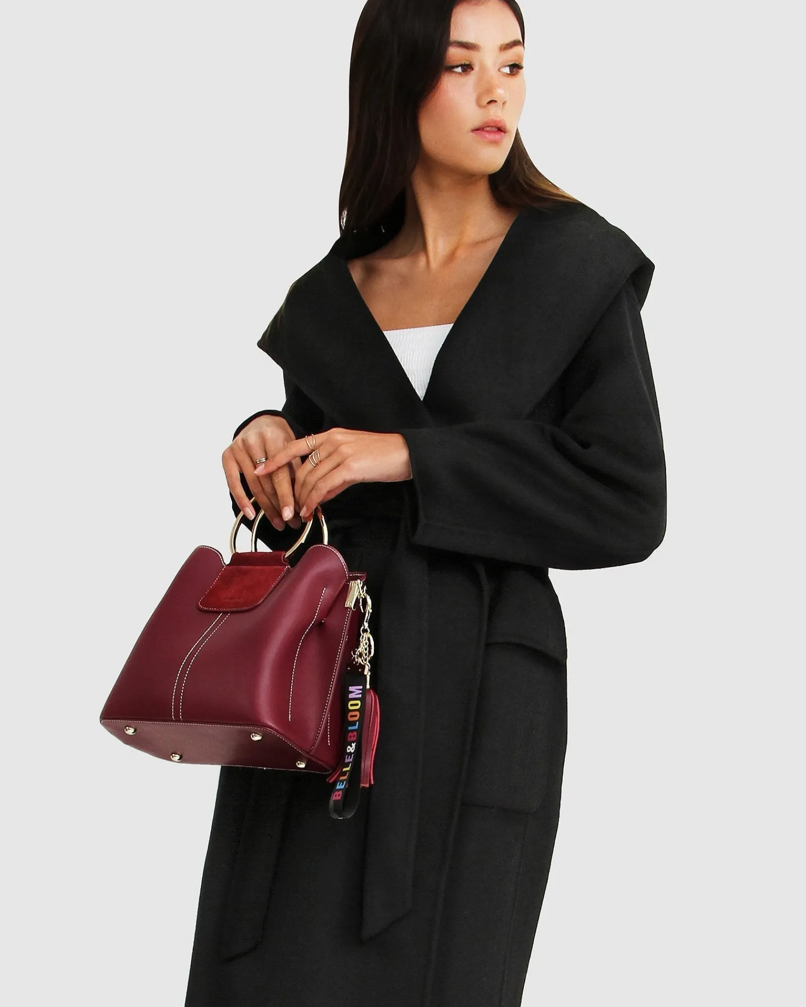 New Belle & Bloom Runaway Wool Blend Robe Coat - Black