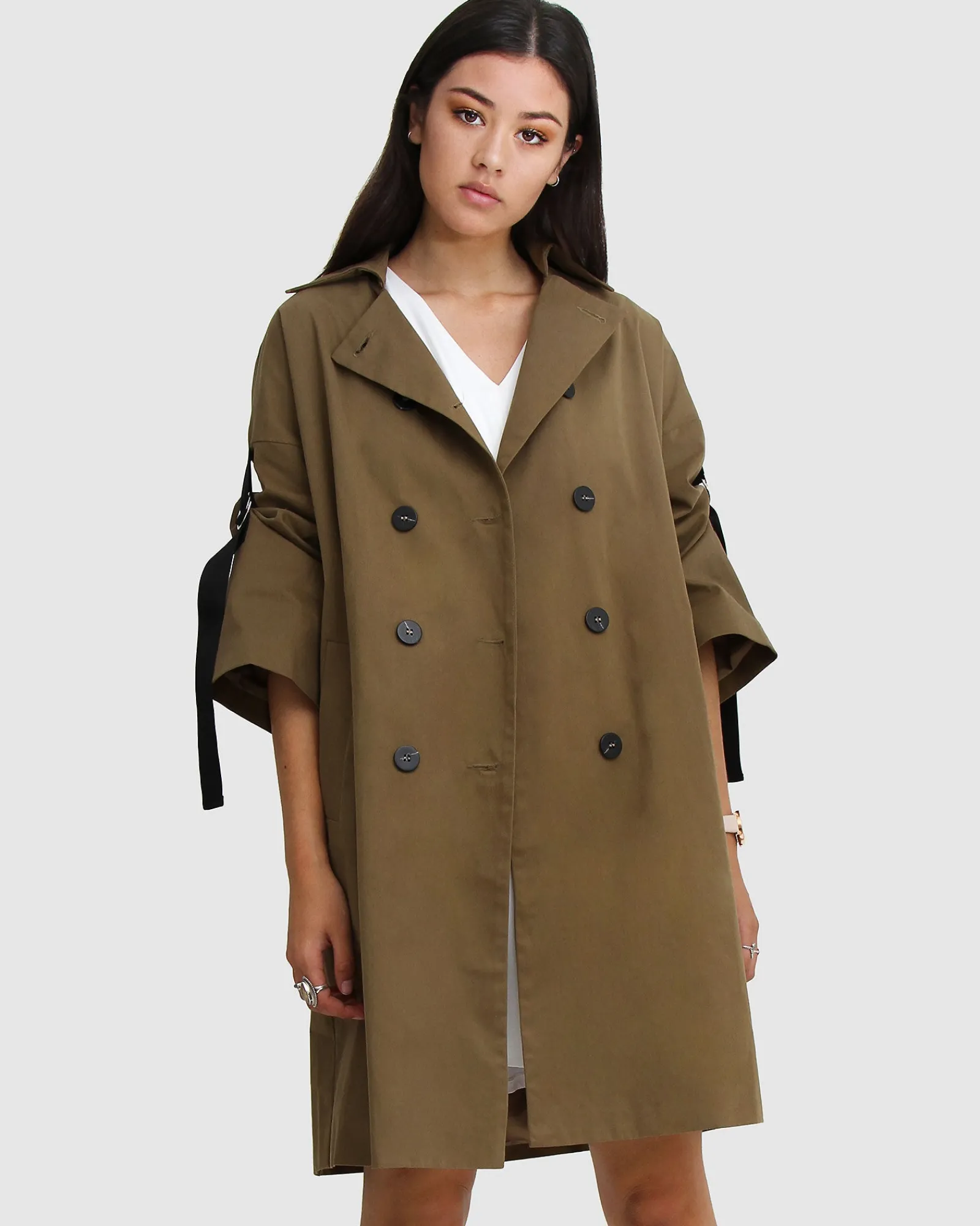 Fashion Belle & Bloom Russian Romance Oversized Trench Coat - Military
