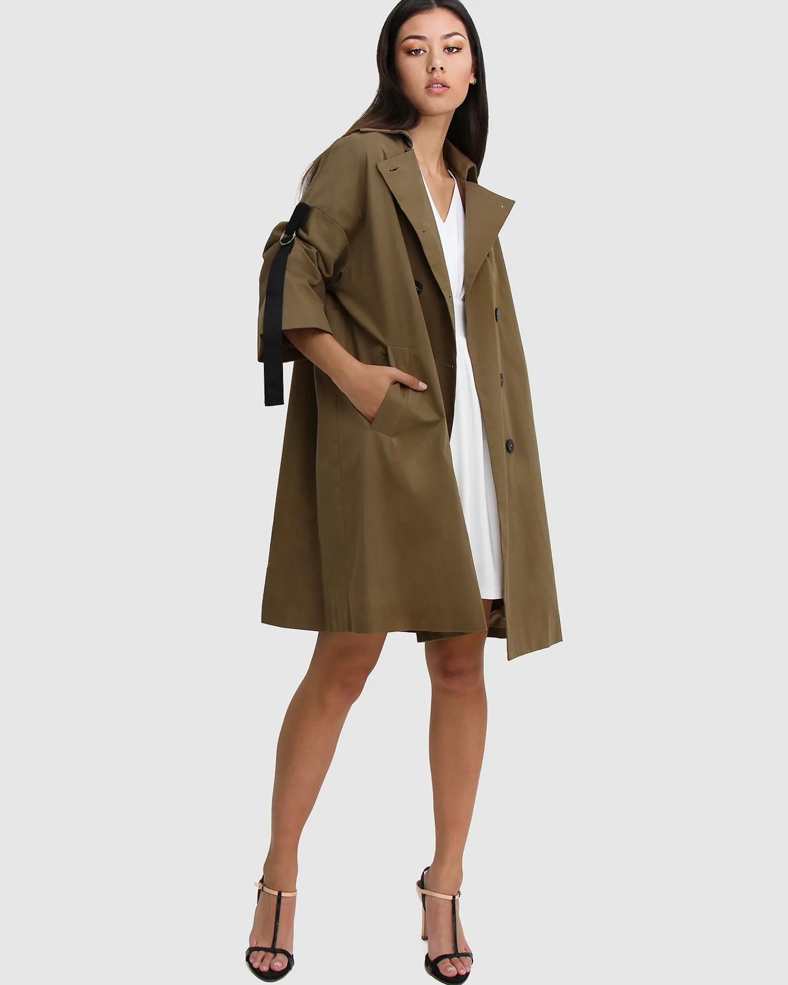 Fashion Belle & Bloom Russian Romance Oversized Trench Coat - Military