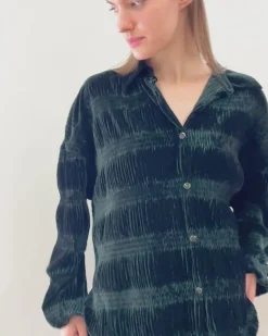 Outlet Belle & Bloom Serenade Velvet Plisse Shirt - Dark Teal DarkTeal
