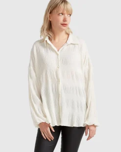 Online Belle & Bloom Serenade Velvet Plisse Shirt - Off-White