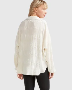 Online Belle & Bloom Serenade Velvet Plisse Shirt - Off-White