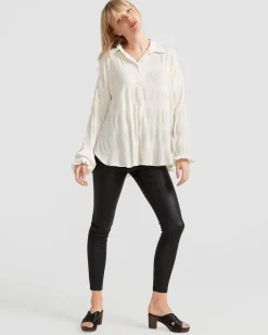 Online Belle & Bloom Serenade Velvet Plisse Shirt - Off-White