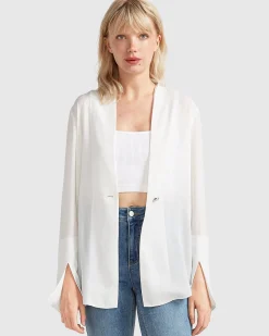 Clearance Belle & Bloom Sheer Genius Lightweight Blazer - White