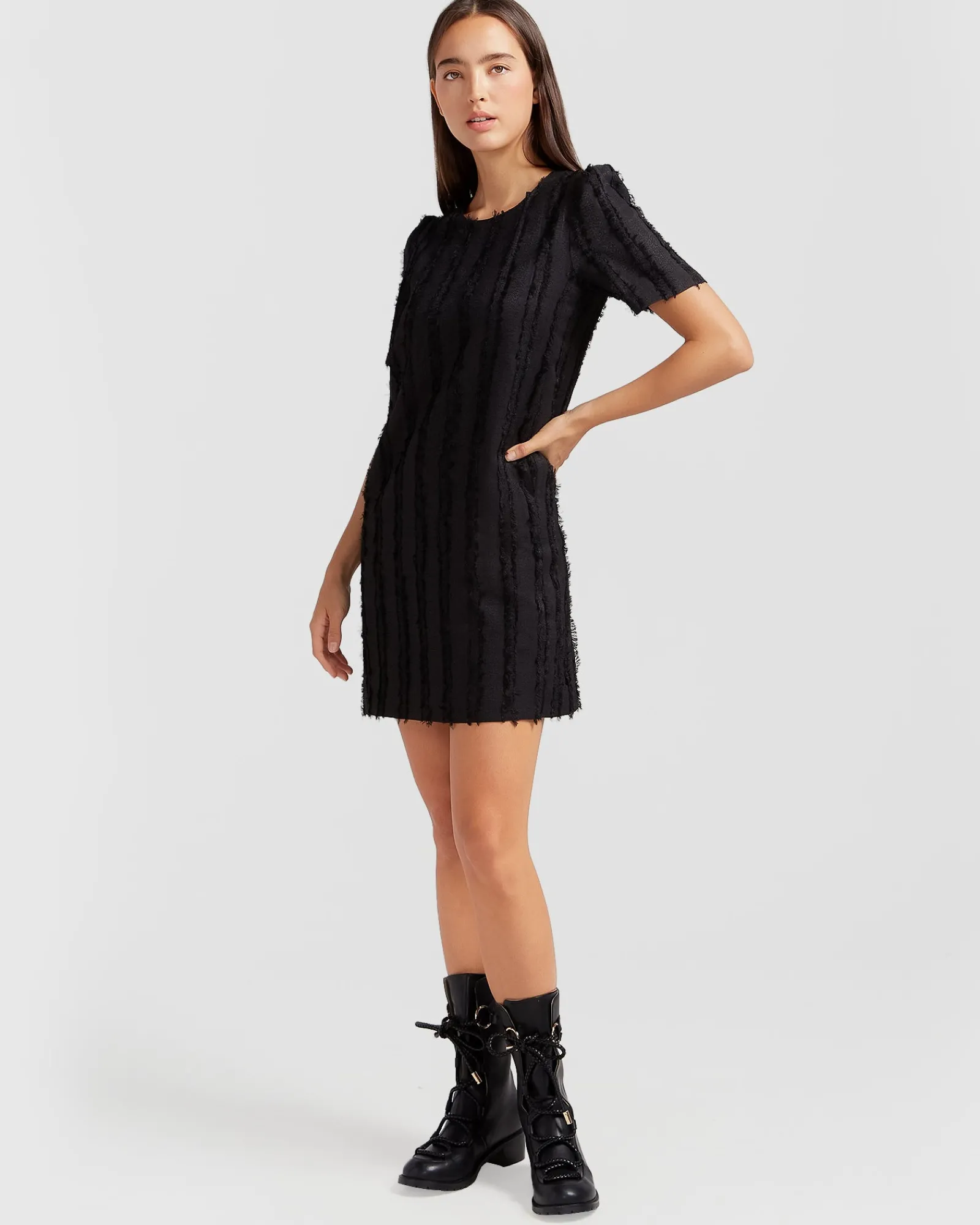 Hot Belle & Bloom Star Child Textured Mini Dress - Black