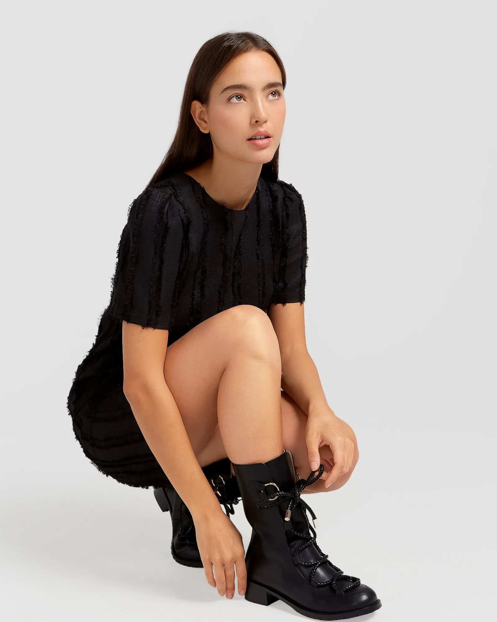 Hot Belle & Bloom Star Child Textured Mini Dress - Black