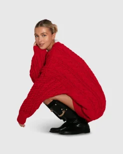 Online Belle & Bloom Still The One Chunky Oversize Knit - Red