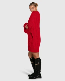 Online Belle & Bloom Still The One Chunky Oversize Knit - Red