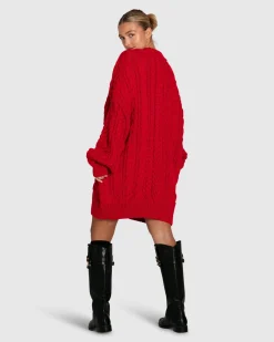Online Belle & Bloom Still The One Chunky Oversize Knit - Red