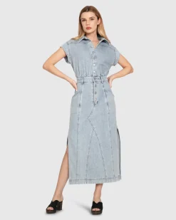 Online Belle & Bloom Sundown Denim Midi Shirt Dress