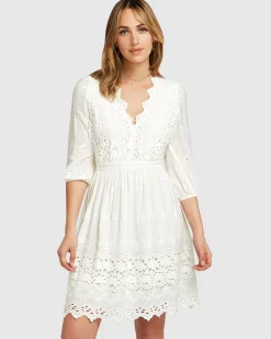 Hot Belle & Bloom Sweet Talk Eyelet Mini Dress - White