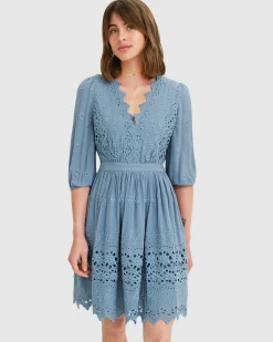 Best Belle & Bloom Sweet Talk Eyelet Mini Dress - Dusty Blue DustyBlue