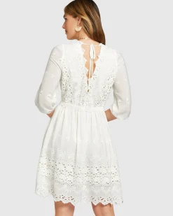 Hot Belle & Bloom Sweet Talk Eyelet Mini Dress - White