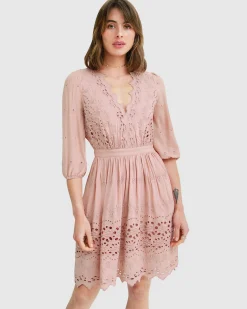 New Belle & Bloom Sweet Talk Eyelet Mini Dress - Dusty Rose DustyRose