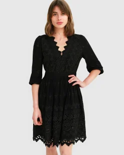 Online Belle & Bloom Sweet Talk Eyelet Mini Dress - Black