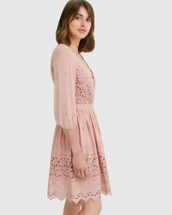 New Belle & Bloom Sweet Talk Eyelet Mini Dress - Dusty Rose DustyRose