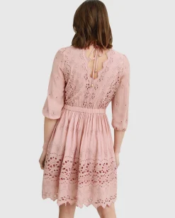 New Belle & Bloom Sweet Talk Eyelet Mini Dress - Dusty Rose DustyRose
