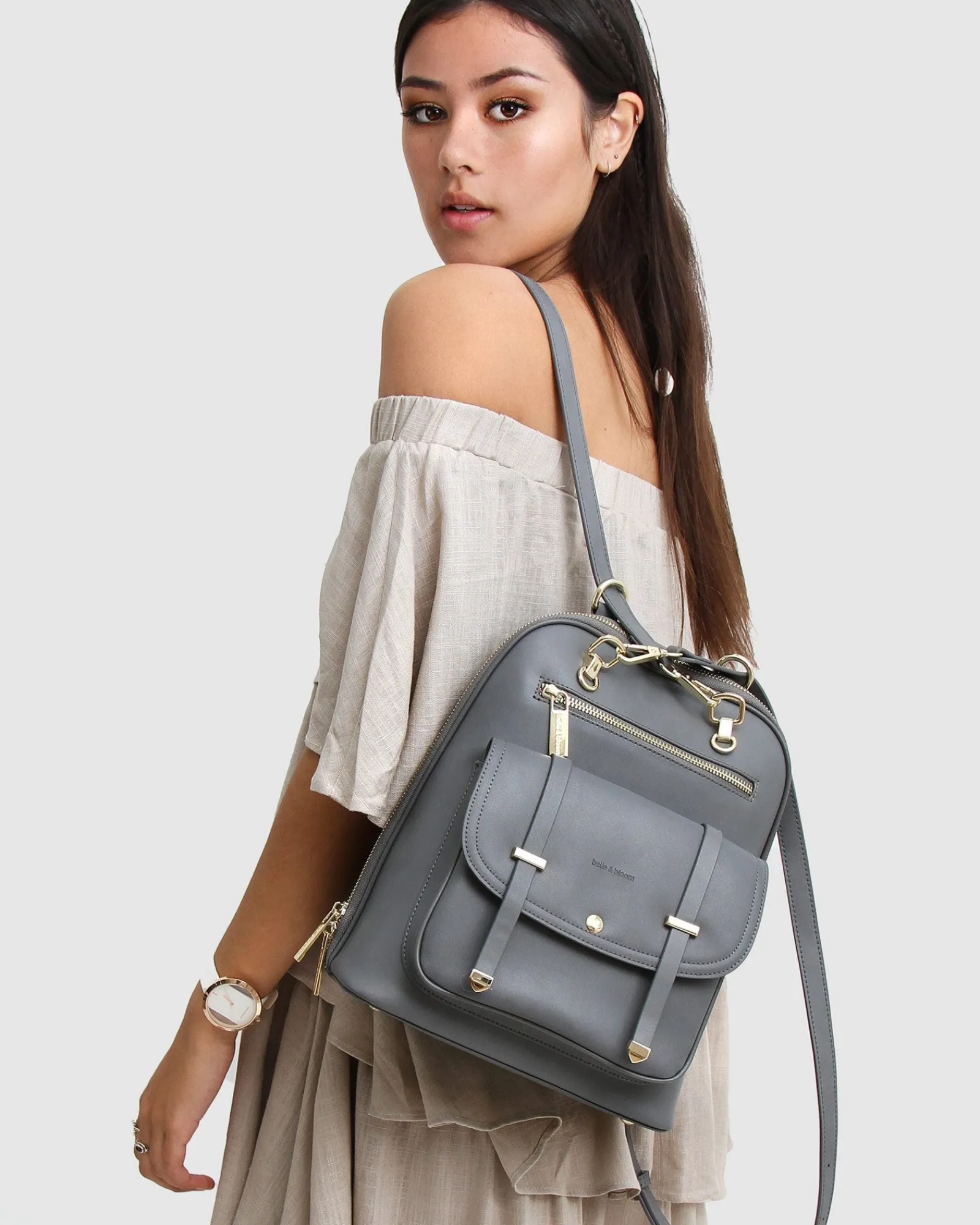 Clearance Belle & Bloom 5th Ave Leather Backpack - Ash