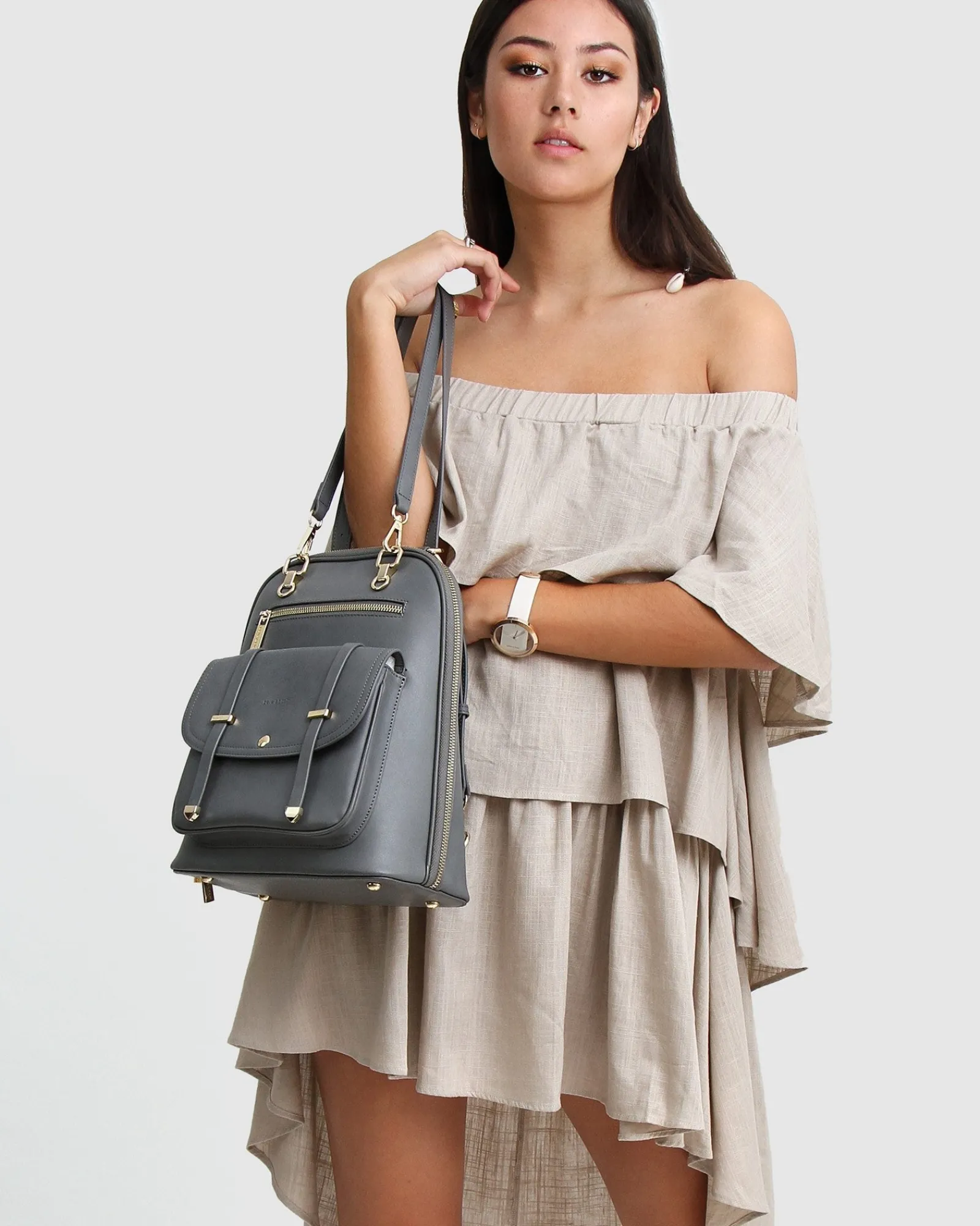 Clearance Belle & Bloom 5th Ave Leather Backpack - Ash