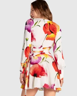 Hot Belle & Bloom The Dancer Longsleeve Mini Wrap Dress - Wild Poppies WildPoppies