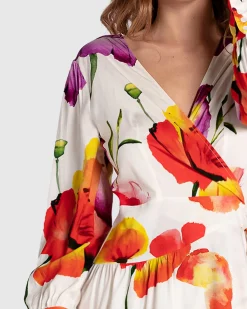 Hot Belle & Bloom The Dancer Longsleeve Mini Wrap Dress - Wild Poppies WildPoppies
