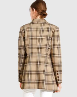 Hot Belle & Bloom Too Cool For Work Plaid Blazer - Camel